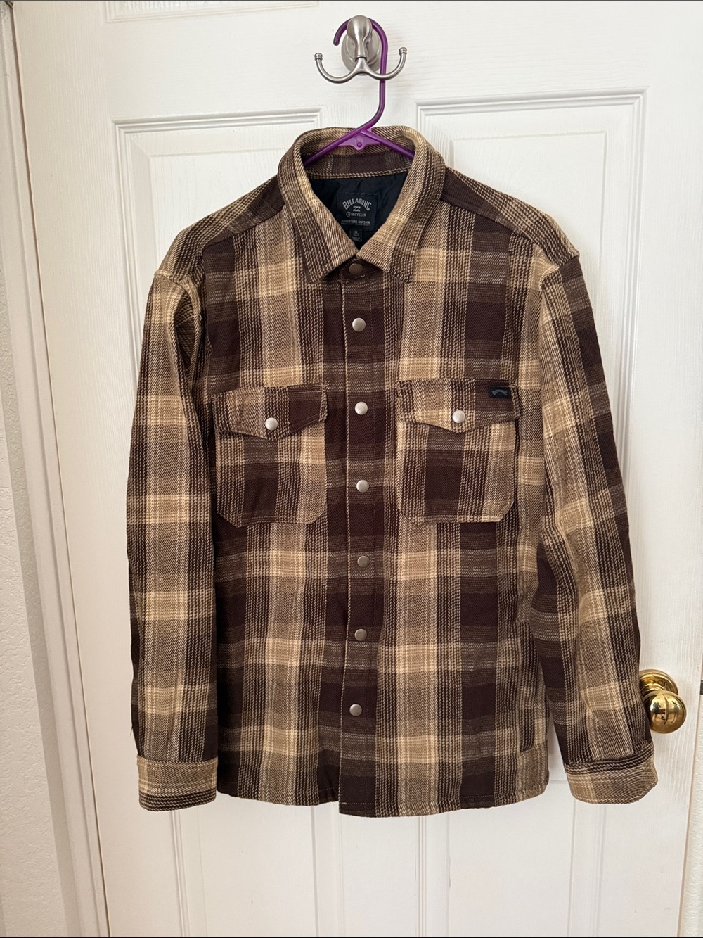 Billabong Men's Brown and Tan Plaid Shirt Jacket